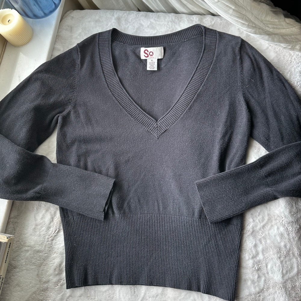 Preppy Y2K Deep V Neck Fitted Sweater Ribbed Long Sleeve Waist
